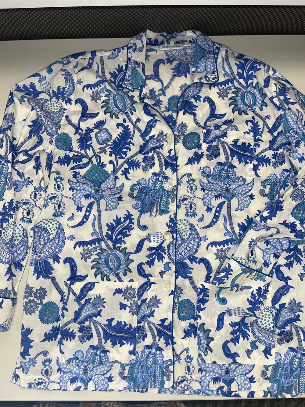 Roller Rabbit Blue and White Floral “Amanda” Loungewear Top / Shirt